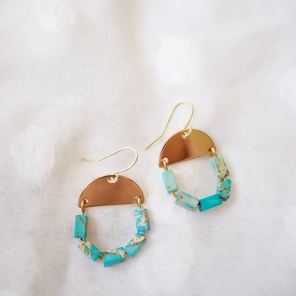 Gemstone Blue Jasper Dangle Earrings - Picture 6 of 6